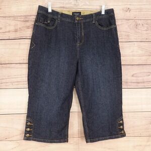 Sonoma LIFE+style Capri Jeans Womens 12 Blue Dark Wash Stretch Button Hem Denim